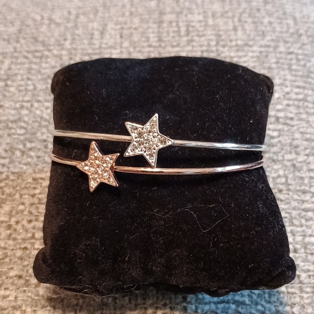 Parklane Silver/Rose Gold Star Bangle Bracelet